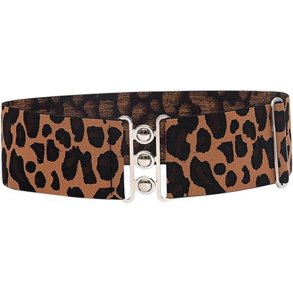 Women\'s Elastic Vintage Leopard Print Obi Belt Retro PU Leather Waist Cinch Belt main image 5